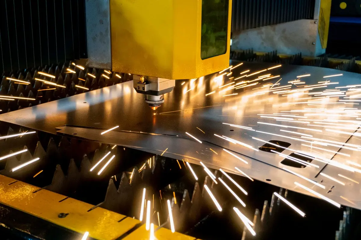 Fiber laser cutting sheet metal in fabrication